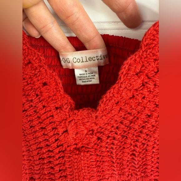 B.O.G Collective women’s red crocheted strapped cropped camo. Size Small. - Picture 3 of 4